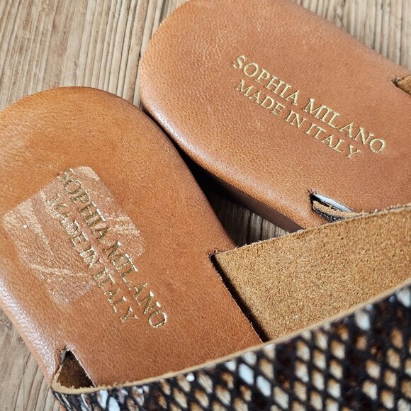 Sophia Milano Snake Faux Leather Straps Flat Slide Sandals Open Toe 7.5 Brown - Picture 5 of 10